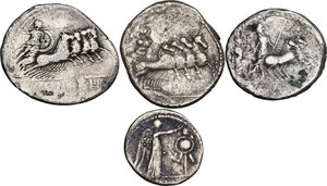 reverse: Roman Republic. Lot of four (4) unclassified AR roman republican coins, including (3) AR denarii and (1) AR victoriatus