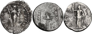 reverse: Roman Republic to Roman Empire. Lot f 3 AR Denarii, including: Mark Antony, Antoninus Pius and Faustina I