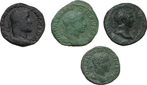 obverse: The Roman Empire. Lot of 3 AE Sestertii and 1 AE As, including: Trajan, Severus Alexander and Maximinus Thrax