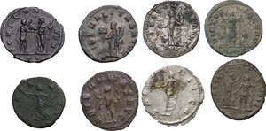 reverse: The Roman Empire. Lot of 8 unclassified AR (1), BI (4) and AE (3) Antoniniani, including: Valerian, Gallienus, Aurelian, Probus