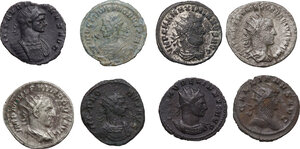 obverse: The Roman Empire. Lot of 8 BI (4) and AE (4) Antoniniani, including: Probus, Aurelian, Maximian, Philip I, Gallienus