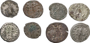 reverse: The Roman Empire. Lot of 8 BI (7) and AE (1) Antoniniani, including: Gallienus, Aurelian, Claudius II, Valerian, Diocletian, Salonina