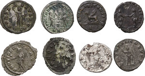 reverse: The Roman Empire. Lot of 8 unclassified AR (2), BI (5) and AE (1) Antininiani, including: Valerian, Diocletian, Postumus, Aurelian, Gallienus, Otacilia Severa, Probus