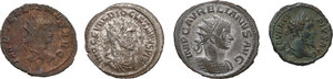 obverse: The Roman Empire. Lot of 4 unclassified AE denominations, including: Septimius Severus, Gallienus, Aurelian and Diocletian