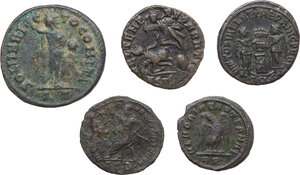 reverse: The Roman Empire. Lot of 5 unclassified AE denominations, including: Constantine I and Constantius II