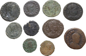 obverse: The Roman Empire. Lot of 10 unclassified AE denominations, including: Arcadius and Crispus