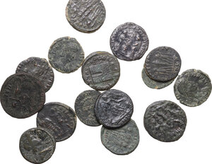obverse: The Roman Empire. Lot of 15 unclassified AE denominations, including: Constantine I, Constantius II, Constans, Maximian, Arcadius