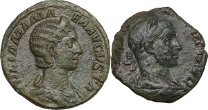 obverse: The Roman Empire. lot of two (2) AE roman imperial coins, including(1) sestertius of Julia Mamea and (1) As of Alexander Severus