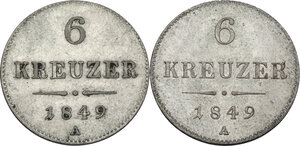 reverse: Austria.  Franz Joseph (1848-1916). Lot of two (2) 6 kreuzer 1849 A, Wien mint