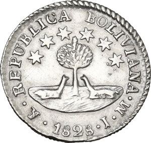 reverse: Bolivia.  Republic. 1/2 Sol 1828