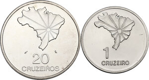 reverse: Brazil.  Republic. Lot of two (2) coins: 20 cruzeiros and 1 cruzeiro 1972