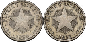 reverse: Cuba.  Republica. Lot of two (2) coins: 40 centavos 1915 and 1920