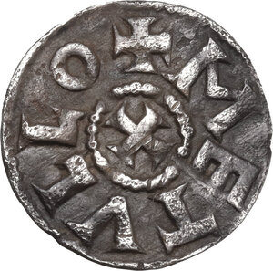 obverse: France.  Charles the Bald (840-877). AR Obole, Metullo (Melle) mint. Struck 864-877