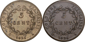 reverse: France.  Charles X (1824-1830).. Lot of two (2) coins: 5 cent 1825 and 1828