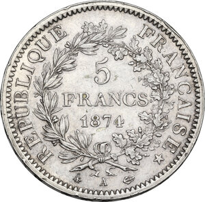 reverse: France.  Republic. 5 francs 1874 A, Paris mint