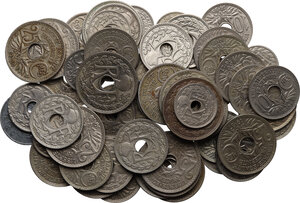 obverse: France.  Republic. Lot of fifty-nine (59) coins: 5 centimes (14 pcs), 10 centimes (25 pcs (2 iron), 25 centimes (20 pcs)