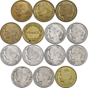 obverse: France.  Republic. Lot of fourteen (14) 2 francs: 1937, 1938, 1939, 1940, 1941, 1944, 1945, 1946, 1946 B, 1947, 1947 B, 1948 B, 1949 B, 1959