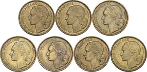 obverse: France. Lot of seven (7) coins: 50 francs 1951, 1952, 1952 B, 1953, 1953 B, 1954, 1954 B