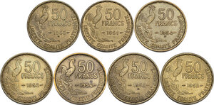 reverse: France. Lot of seven (7) coins: 50 francs 1951, 1952, 1952 B, 1953, 1953 B, 1954, 1954 B