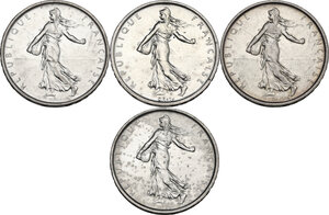 obverse: France.  Republic. Lot of four (4) coins: 5 francs 1969, 1964, 1967, 1969
