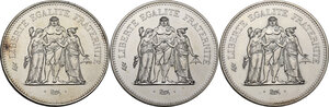 obverse: France.  Republic. Lot of three (3) coins: 50 francs 1974, 1975, 1979
