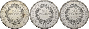 reverse: France.  Republic. Lot of three (3) coins: 50 francs 1974, 1975, 1979