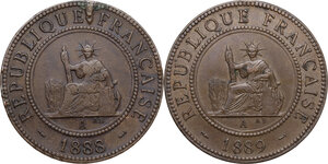 obverse: French Indochina. Lot of two (2) cent: 1888 and 1889