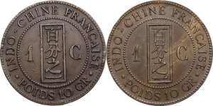 reverse: French Indochina. Lot of two (2) cent: 1888 and 1889