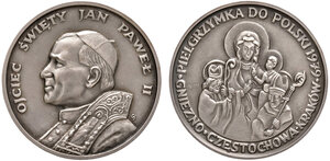 obverse: Roma. S. Giovanni Paolo II (1978-2005). Medaglia 1979 AG gr. 27,32 diam. 40 mm. Viaggio in Polonia del 1979. In astuccio originale. FDC