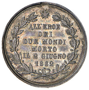 reverse: Giuseppe Garibaldi (1807-1882). Medaglia AG gr. 4,37 diam. 22 mm. Opus Luigi Gori. Patina di medagliere, SPL