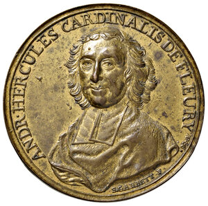 obverse: Francia. André-Hercule de Fleury (1653-1743), cardinale e capo-ministro del Regno di Francia. Medaglia 1741 AE gr. 21,52 diam. 38 mm. Opus S. Garbett. Forrer II, pag. 200. SPL       