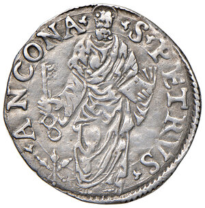 reverse: Ancona. Giulio III (1550-1555). Giulio AG gr. 3,00. Muntoni 59. Berman 1013. Dubbini-Mancinelli pag. 136 (5° tipo). MIR 993/6. Villoresi 256. Migliore di BB
