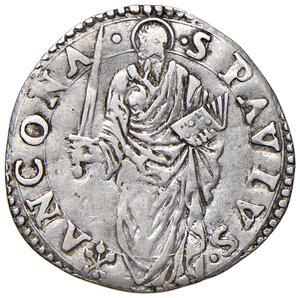 reverse: Ancona. Paolo IV (1555-1559). Giulio AG gr. 3,07. Muntoni 40. Berman 1046. Dubbini-Mancinelli pag. 141 (2° tipo). MIR 1034/4. Villoresi 267. Buon BB