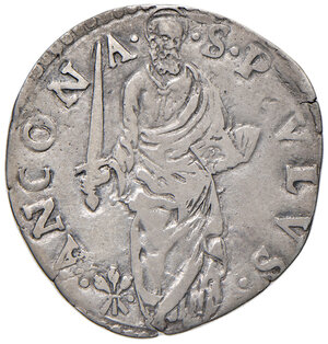 reverse: Ancona. Paolo IV (1555-1559). Giulio AG gr. 3,00. Muntoni 42. Berman 1046. Dubbini-Mancinelli pag. 141 (2° tipo). MIR 1034/5. Villoresi 267. BB