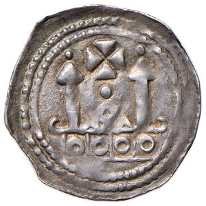 reverse: Aquileia. Pellegrino II (1195-1204). Denaro AG gr. 1,23. Bernardi 8. Consuete debolezze di conio, altrimenti migliore di BB