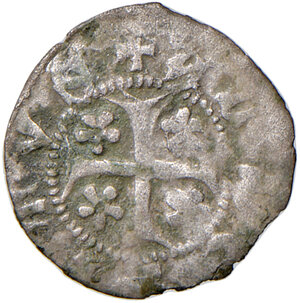 reverse: Merano. Alberto III (1386-1395). Quattrino MI gr. 0,53. Variante con legenda ALBERTVS al dr. e al rov. CNTM M501. Molto raro. BB