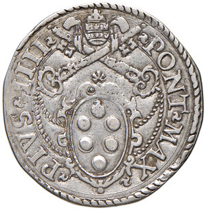 obverse: Roma. Pio IV (1559-1565). Testone (segno C; Girolamo Ceuli, zecchiere) AG gr. 9,41. Muntoni 9. Berman 1063. MIR 1053/5. Buon BB/BB