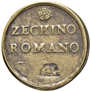 reverse: Roma. Benedetto XIII (1724-1730). Peso monetale dello zecchino (bollo Roma) AE gr. 3,24. Mazza 495. Raro. BB