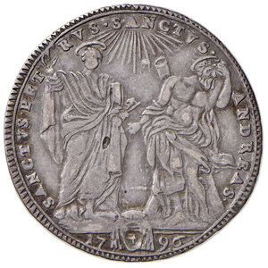 reverse: Roma. Pio VI (1775-1799). Testone 1796 anno XXII AG gr. 7,84. Muntoni 33. Berman 2962. Patina di medagliere, BB