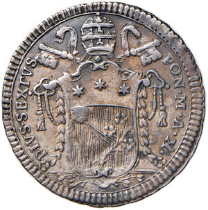 obverse: Roma. Pio VI (1775-1799). Quinto di scudo 1784 anno X AG gr. 5,25. Muntoni 41a. Berman 2965. BB