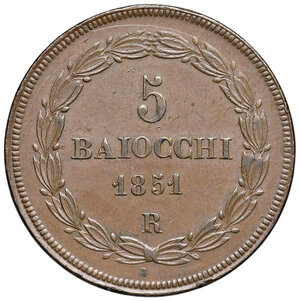 reverse: Roma. Pio IX (1846-1878). Da 5 baiocchi 1851 anno VI CU. Pagani 480. Migliore di BB