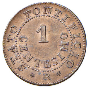 reverse: Roma. Pio IX (1846-1878). Monetazione decimale, 1866-1870. Centesimo 1866 anno XXI CU. Pagani 608. Rame rosso, FDC