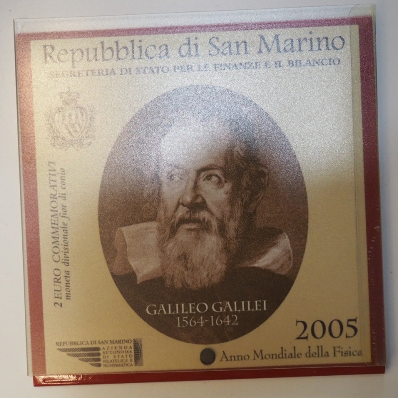 obverse: San Marino. 2 euro commemorativi 2005. Galileo Galilei. FDC.