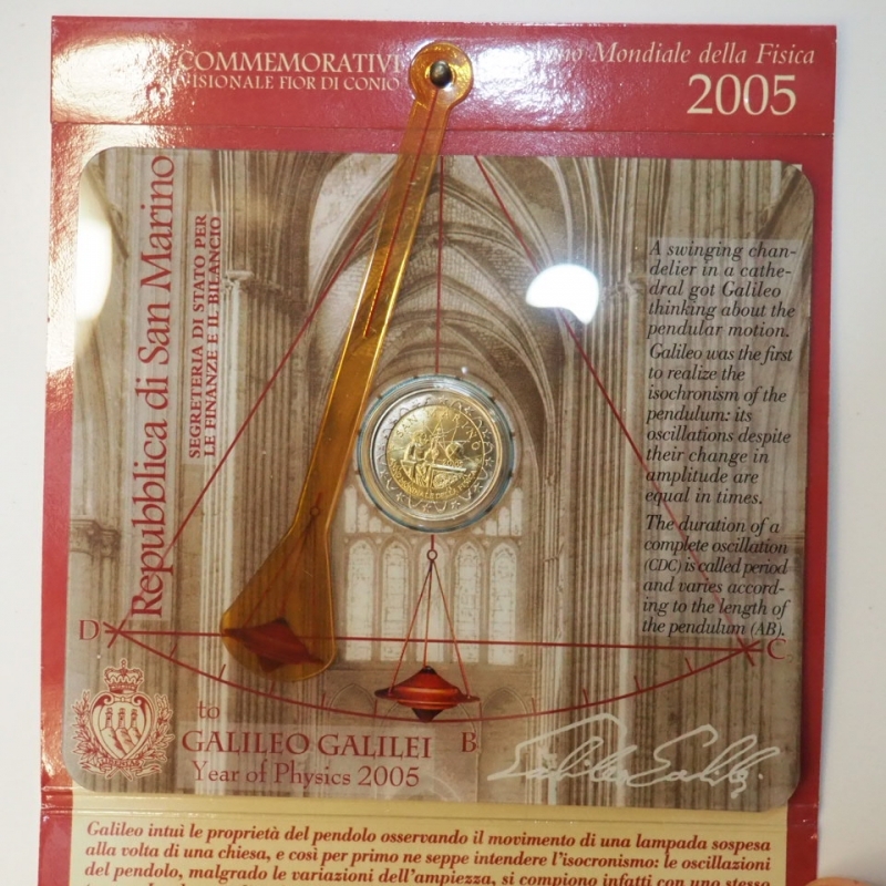 reverse: San Marino. 2 euro commemorativi 2005. Galileo Galilei. FDC.