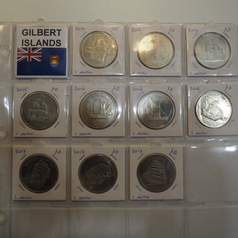 obverse: Gilbert Islands 10 monete da 1 Dollaro tutte con motivi Navali dal 2014 al 2017, grande modulo da 35 mm,