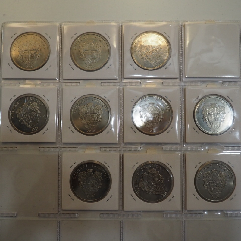 reverse: Gilbert Islands 10 monete da 1 Dollaro tutte con motivi Navali dal 2014 al 2017, grande modulo da 35 mm,