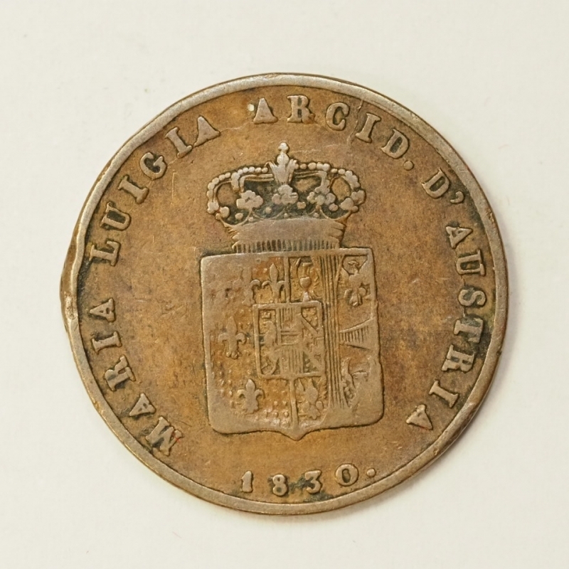 reverse: PREUNITARIE - DUCATO DI PARMA - 3 CENTESIMI 1830 RR COLPO AL BORDO