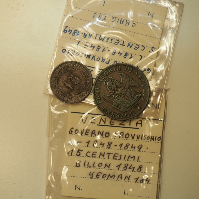 obverse: VENEZIA - Governo Provvisorio - Due monete,15 Centesimi 1848 e 5 Centesimi 1849