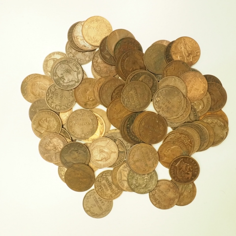reverse: REGNO D ITALIA - Lotto di 2 Centesimi Varie Date quasi 100 pezzi dei 3 regnanti in conservazioni miste. Da Esaminare