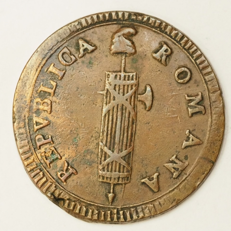 obverse: PREUNITARIE - REPUBBLICA ROMANA - 2 BAIOCCHI 1798/1799